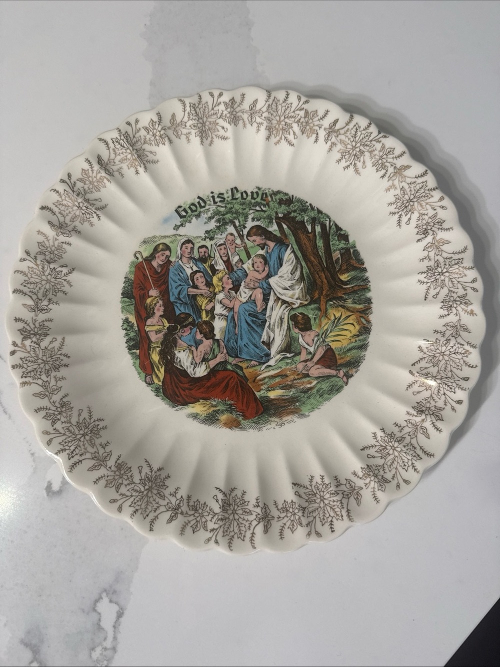 Sanders MFG “God is Love” Vintage 1950s Collectors Plate 23k gold. Made in USA